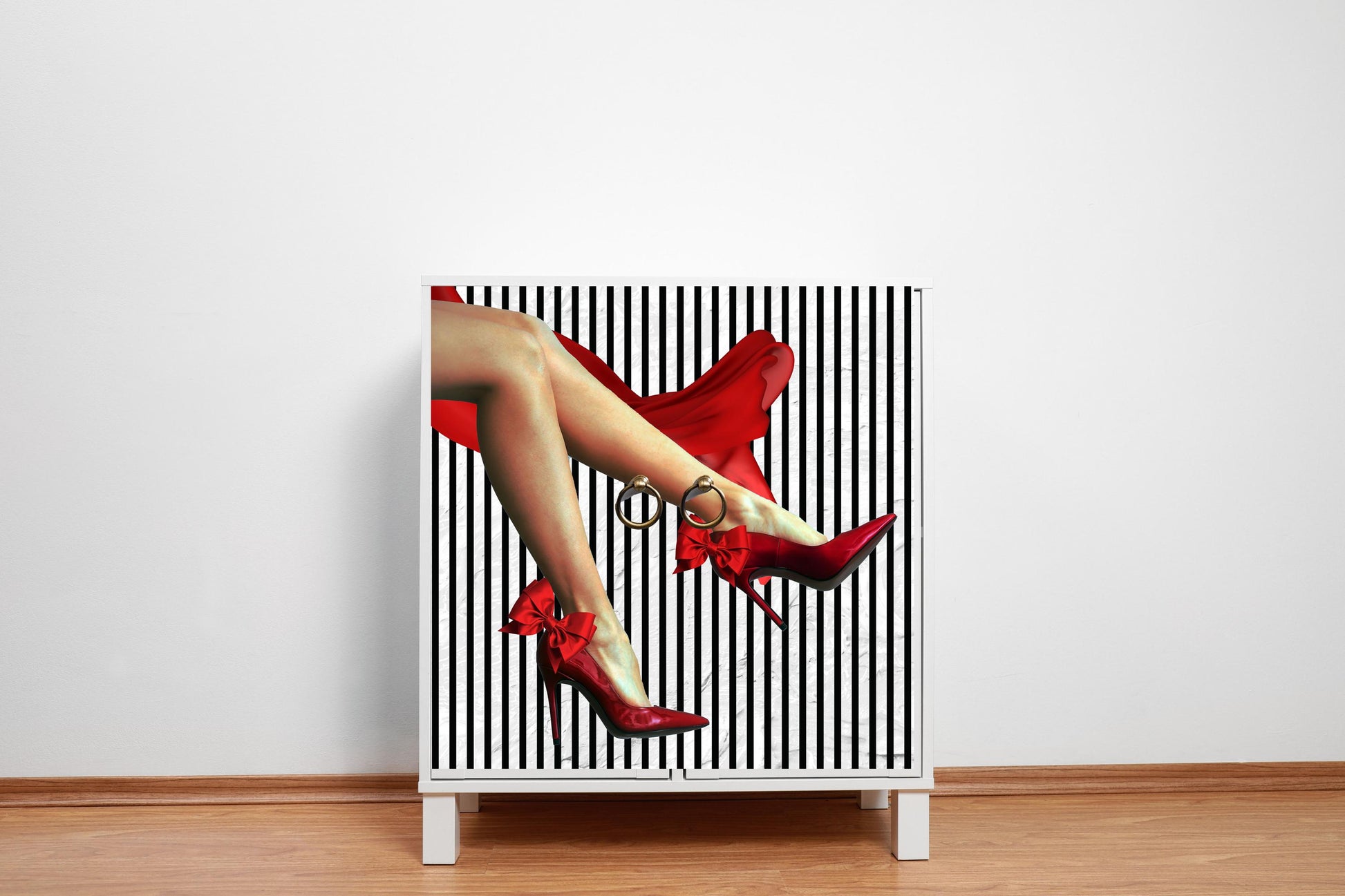 Decoupage Paper for Furniture. Decorative Paper. Tissue Paper.  Furniture DIY. Furniture Upcycling. 
 Decoupage paper for furniture.  Elevate your furniture and craft projects with our stunning decoupage paper. This eye-catching paper combines modern style with whimsical charm, showcasing a stylish silhouette of a woman&#39;s legs adorned in striking red high heels against a chic black and white striped background. Perfect for adding a touch of flair to any DIY project. Tissue Paper. Rice Paper