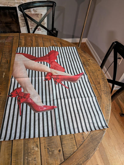 Decoupage Paper for Furniture. Decorative Paper. Tissue Paper.  Furniture DIY. Furniture Upcycling. 
 Decoupage paper for furniture.  Elevate your furniture and craft projects with our stunning decoupage paper. This eye-catching paper combines modern style with whimsical charm, showcasing a stylish silhouette of a woman&#39;s legs adorned in striking red high heels against a chic black and white striped background. Perfect for adding a touch of flair to any DIY project. Tissue Paper. Rice Paper