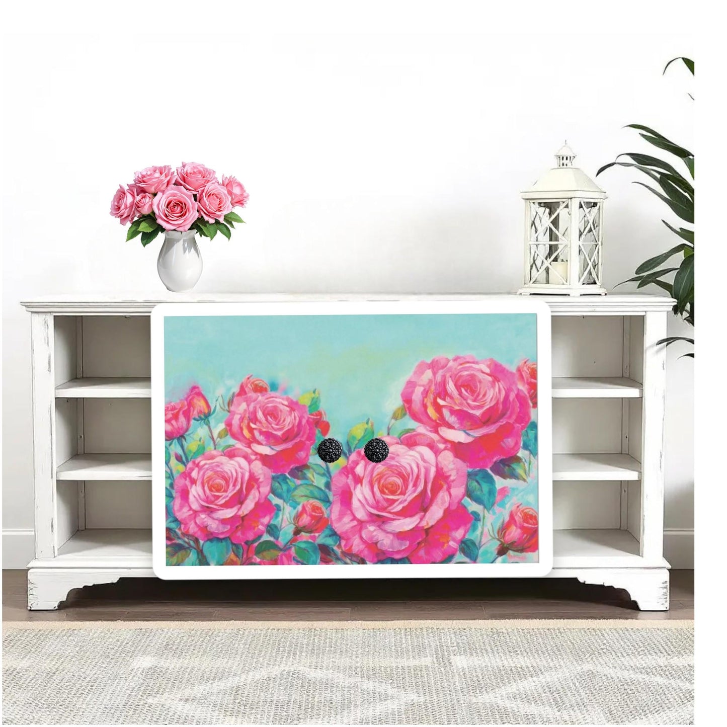 Decoupage Paper for Furniture I Decorative Paper I Tissue Paper I Furniture DIY I Furniture Upcycling I DIY Decor I Furniture Art I Upcycle!  Decoupage paper for furniture.  Elevate your furniture and craft projects with our stunning decoupage paper, featuring the unique &quot;Pink Roses Garden&quot; design. This eye-catching paper combines beautiful watercolor pink roses . Perfect for adding a touch of flair to any DIY project. Pastel color decoupage paper. Pink decoupage paper. Roses decoupage paper