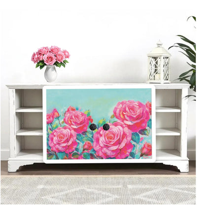 Decoupage Paper for Furniture I Decorative Paper I Tissue Paper I Furniture DIY I Furniture Upcycling I DIY Decor I Furniture Art I Upcycle!  Decoupage paper for furniture.  Elevate your furniture and craft projects with our stunning decoupage paper, featuring the unique &quot;Pink Roses Garden&quot; design. This eye-catching paper combines beautiful watercolor pink roses . Perfect for adding a touch of flair to any DIY project. Pastel color decoupage paper. Pink decoupage paper. Roses decoupage paper