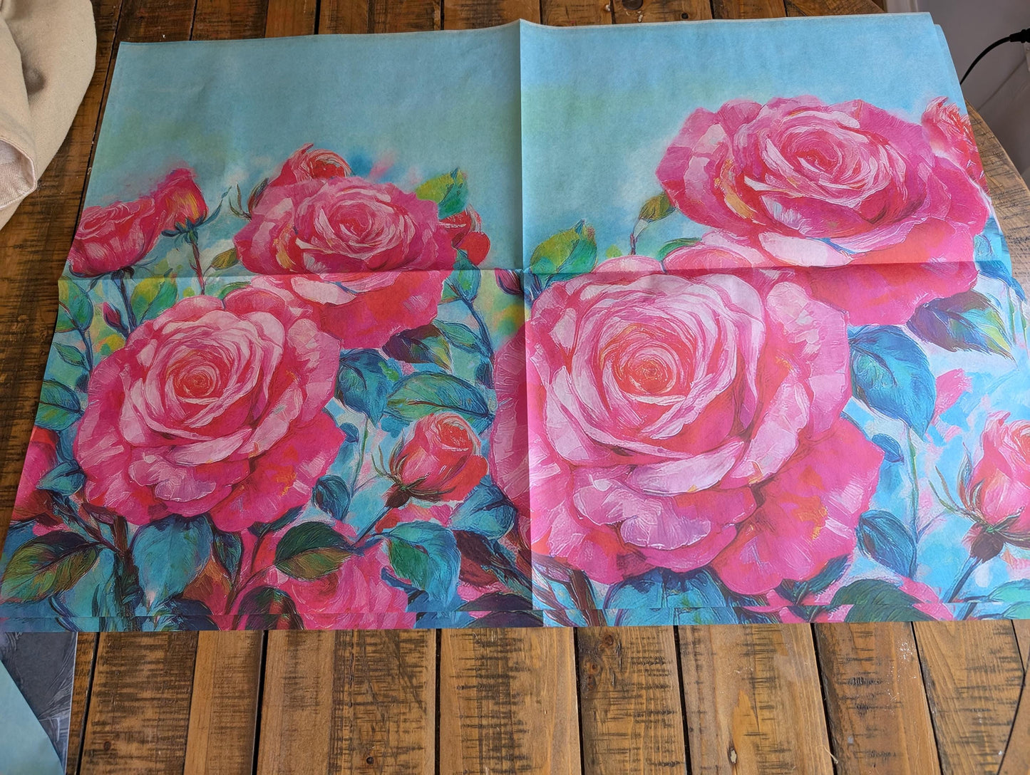 Decoupage Paper for Furniture I Decorative Paper I Tissue Paper I Furniture DIY I Furniture Upcycling I DIY Decor I Furniture Art I Upcycle!  Decoupage paper for furniture.  Elevate your furniture and craft projects with our stunning decoupage paper, featuring the unique &quot;Pink Roses Garden&quot; design. This eye-catching paper combines beautiful watercolor pink roses . Perfect for adding a touch of flair to any DIY project. Pastel color decoupage paper. Pink decoupage paper. Roses decoupage paper