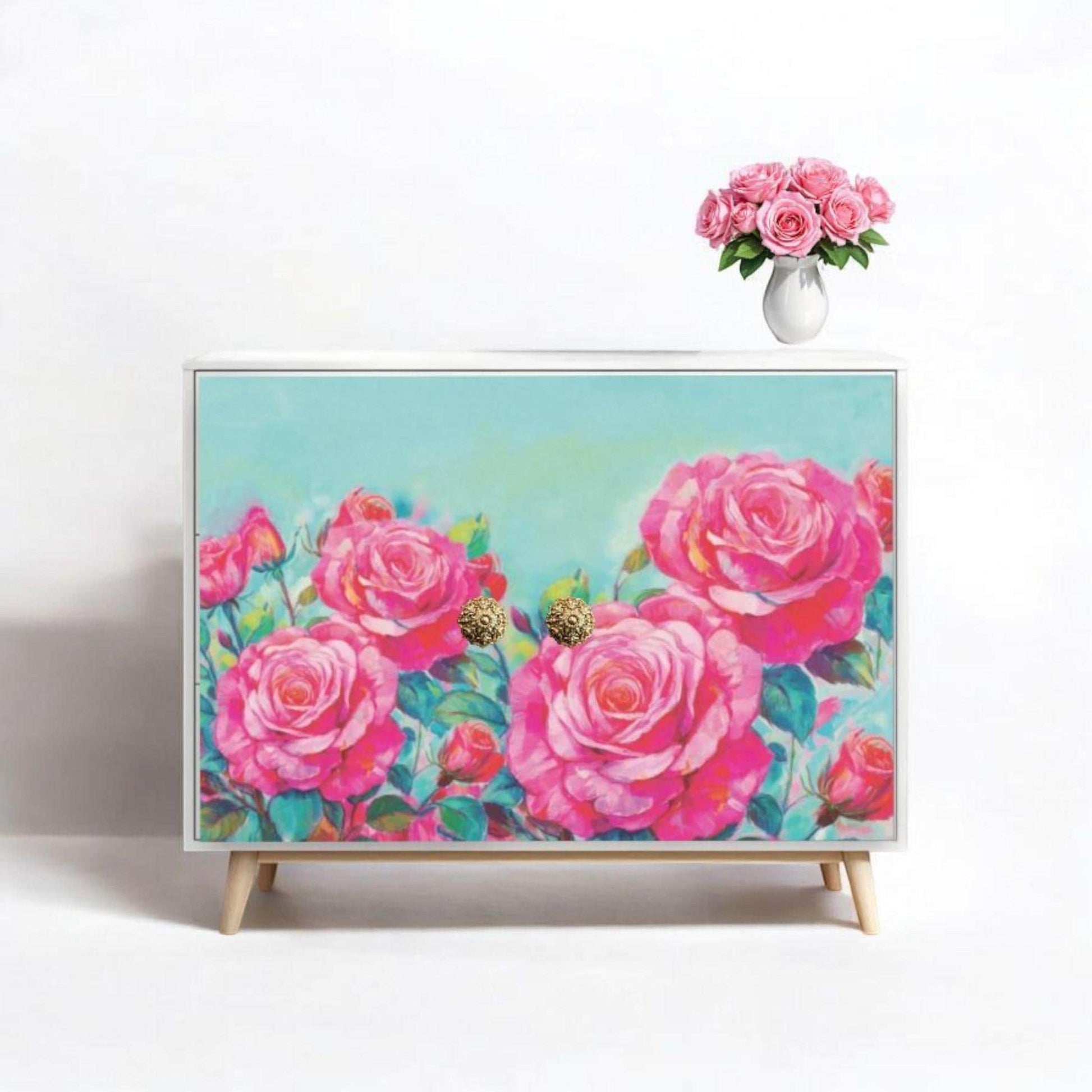 Decoupage Paper for Furniture I Decorative Paper I Tissue Paper I Furniture DIY I Furniture Upcycling I DIY Decor I Furniture Art I Upcycle!  Decoupage paper for furniture.  Elevate your furniture and craft projects with our stunning decoupage paper, featuring the unique &quot;Pink Roses Garden&quot; design. This eye-catching paper combines beautiful watercolor pink roses . Perfect for adding a touch of flair to any DIY project. Pastel color decoupage paper. Pink decoupage paper. Roses decoupage paper