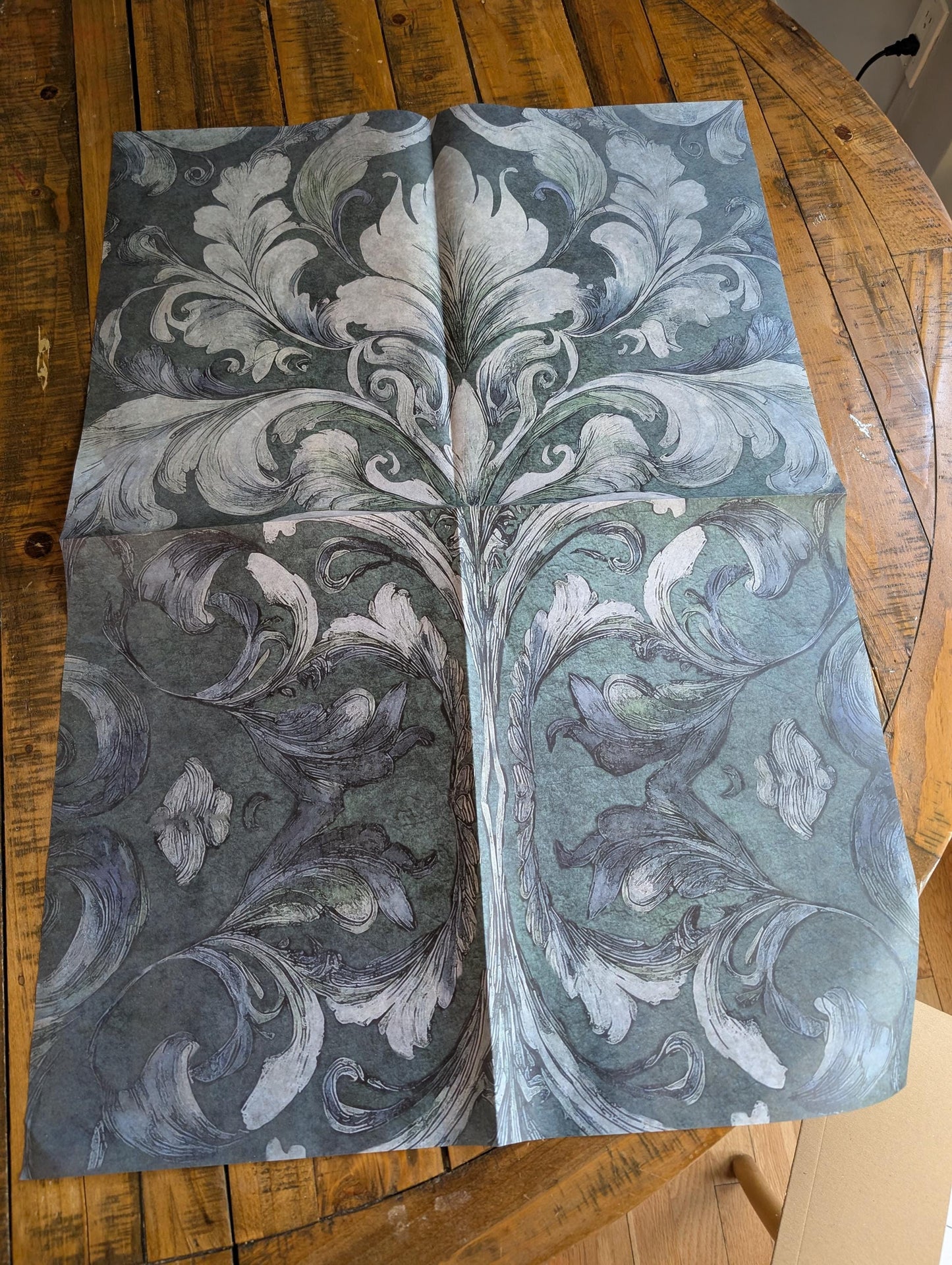 Damask Green Decoupage Paper for Furniture I Decorative Paper I Tissue Paper I Furniture DIY I Furniture Upcycling I DIY Decor I Furniture Art I Upcycle. Decoupage paper for furniture.  Elevate your furniture and craft projects with our stunning decoupage paper, featuring the unique &quot;Damask Green Pattern&quot; design.  Perfect for adding a touch of flair to any DIY project.  Use it for various art projects, scrapbooking, card making, or any creative endeavor that requires a pop of personality.