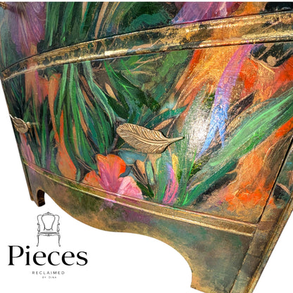 Tropical Floral Decoupage Paper for Furniture DIY Projects. This Tropicsl Floral Tissue Paper is perfect for furniture upcycling projects. This tropical desgin  Decoupage Paper can be used to create your own wall art. This  stunning decoupage paper combines beautiful watercolor styel tropical flowers and leaves design making it perfect for adding a touch of Summer flair to your home decor. This furniture upcycling tissue paper design is printed on high quality tissue paper and vibrant colors.