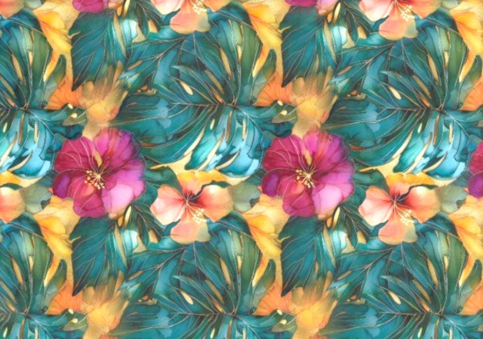 Tropical Floral Decoupage Paper for Furniture DIY Projects. This Tropicsl Floral Tissue Paper is perfect for furniture upcycling projects. This tropical desgin  Decoupage Paper can be used to create your own wall art. This  stunning decoupage paper combines beautiful watercolor styel tropical flowers and leaves design making it perfect for adding a touch of Summer flair to your home decor. This furniture upcycling tissue paper design is printed on high quality tissue paper and vibrant colors.