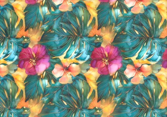 Tropical Floral Decoupage Paper for Furniture DIY Projects. This Tropicsl Floral Tissue Paper is perfect for furniture upcycling projects. This tropical desgin  Decoupage Paper can be used to create your own wall art. This  stunning decoupage paper combines beautiful watercolor styel tropical flowers and leaves design making it perfect for adding a touch of Summer flair to your home decor. This furniture upcycling tissue paper design is printed on high quality tissue paper and vibrant colors.